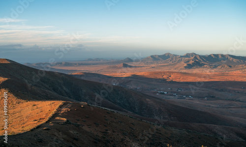 Sunset with beautiful warm colors in the mountains of the Canary Island of Fuerteventura