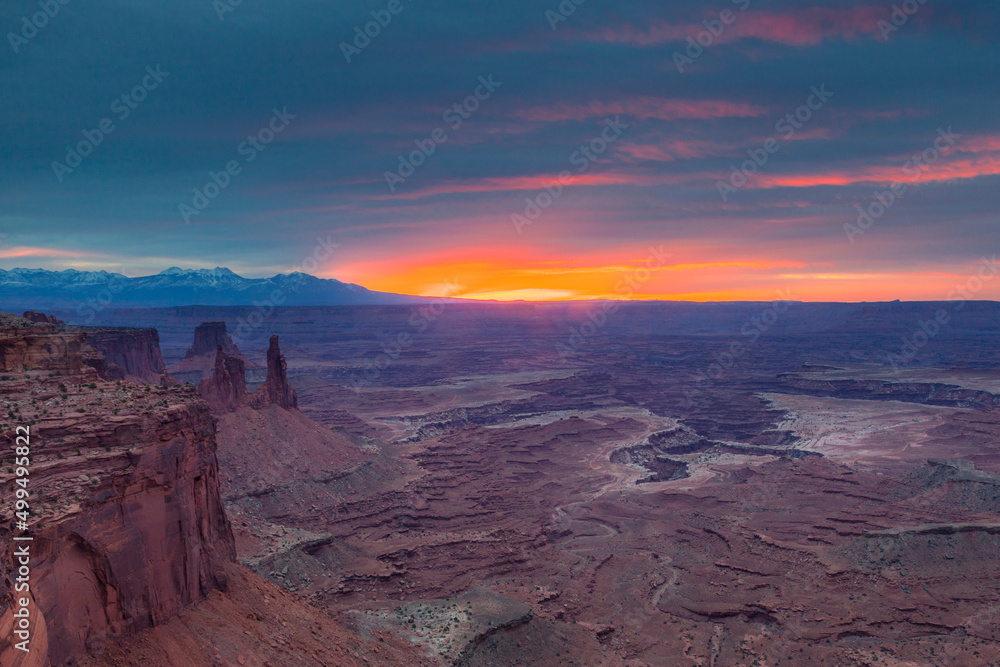 Sunrise over Canyonlands National Park near Moab, Utah.  The view is right next to Mesa Arch.