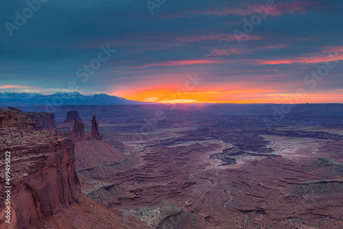 Sunrise over Canyonlands National Park near Moab, Utah. The view is right next to Mesa Arch.