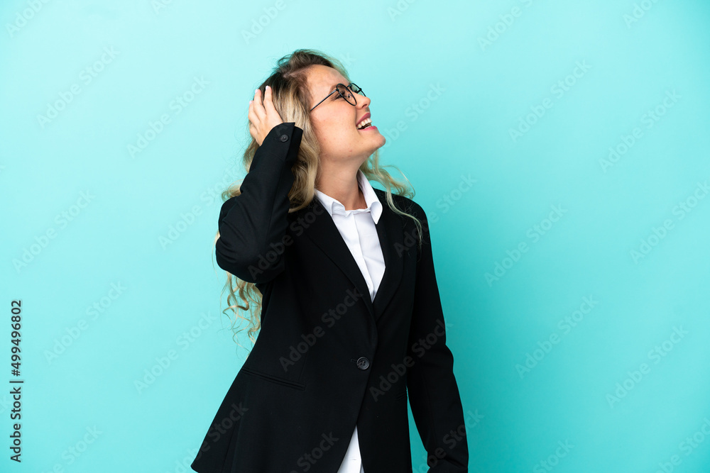 Brazilian business woman over isolated background smiling a lot Brazilian business woman over isolated background smiling a lot