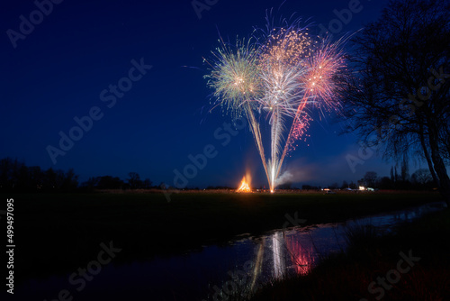 Fireworks at the Easter fire in Golzwarden, Germany