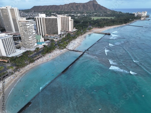 Aerial View of Waikiki and Diamond Head in Honolulu, Oahu, Hawaii