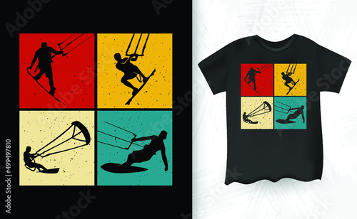 Funny Retro Vintage Lover Funny Kite Surfing Kiteboarder Kitesurf Kitesurfing T-Shirt Design