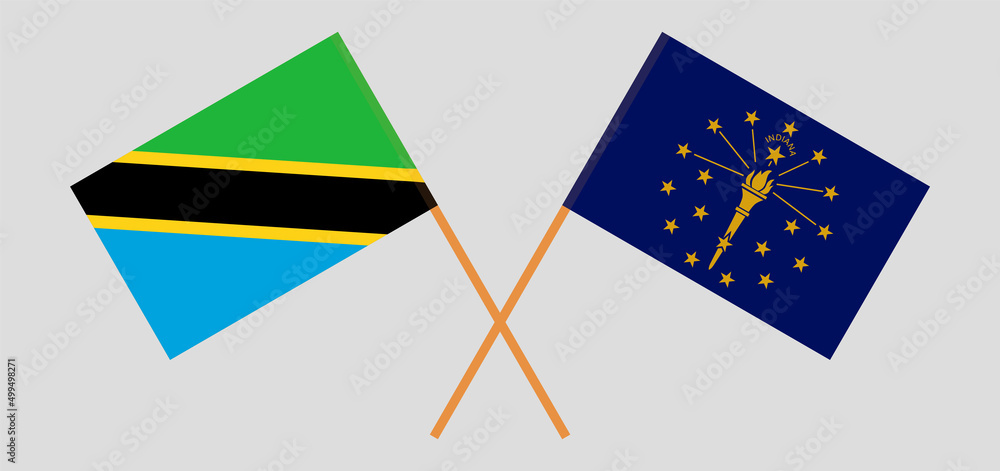 Crossed flags of Tanzania and the State of Indiana. Official colors. Correct proportion Crossed flags of Tanzania and the State of Indiana. Official colors. Correct proportion