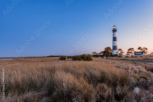 Bodie Island Lighthouse at dusk at the Outer Banks of North Carolina