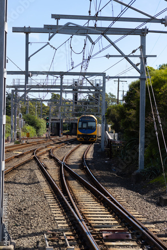 Photography Commuter train approaching Homebush train station Sydney NSW Australia