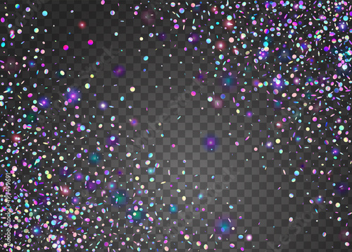 Falling Texture. Retro Flyer. Luxury Foil. Light Confetti. Glamour Art. Pink Disco Background. Shiny Prismatic Illustration. Neon Glare. Purple Falling Texture