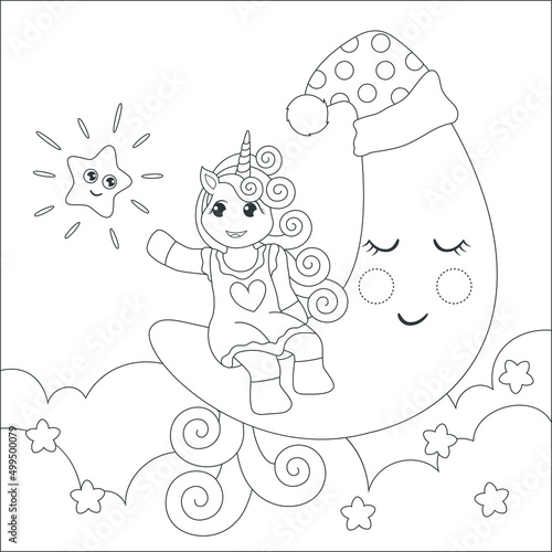 coloring unicorn and moon