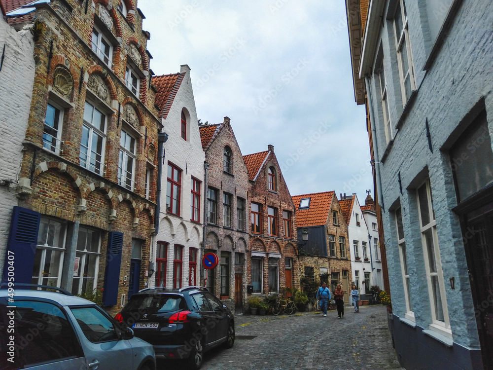 Historical town center with medieval architecture in Bruges, Belgium