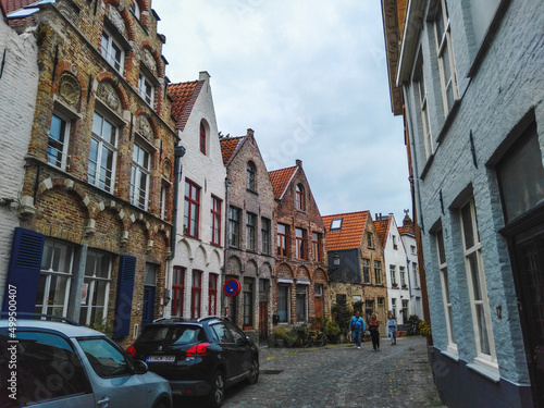 Historical town center with medieval architecture in Bruges  Belgium