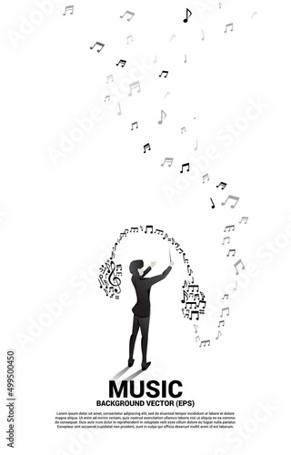 music and sound background concept.conductor and music melody note shaped headphone icon.