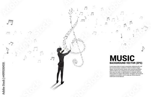 vector conductor and music melody note dancing flow . Concept background for song and concert theme.