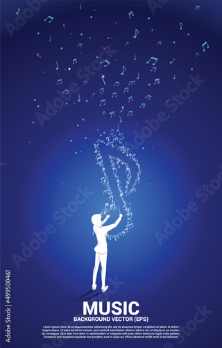 vector conductor and music melody note dancing flow . Concept background for song and concert theme.