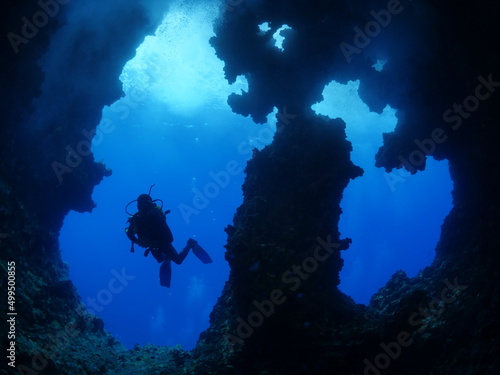  cave dive underwater exploring blue caves ocean scenery scuba divers to explore