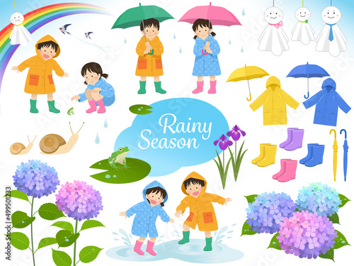 梅雨の素材セット_ベクターイラスト