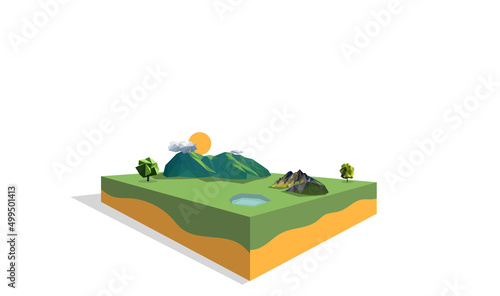 Island landscape greenland Episode 1, polygon or origami or triangle, geometric and perspective design, can use for gaming template or banner.