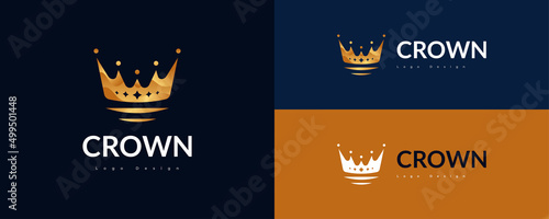 Luxury Golden Crown Logo Design. Royal King or Queen Crown Logo or Icon. Elegant Diadem Vector Illustration