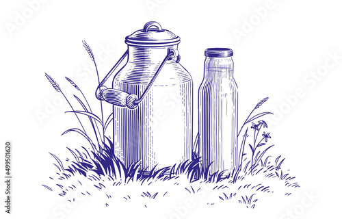 milk in a can hand drawing sketch engraving illustration style