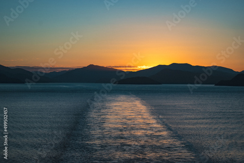 New Zealand  evening ferry with amazing sunset from South back to North Island. Goodbye South Island  thanks for everything. Your are just stunning  I will never forget.