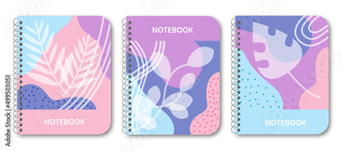 Abstract background cover design set. Card and notebook style. Media banner template with floral and geometric elements for post, sale, promotion. Modern shapes, line arts and branches for web and app