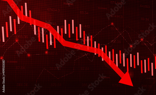 Stock Market Crash Red Abstract Background with Arrow Going Down. Market crash and finance concept backdrop