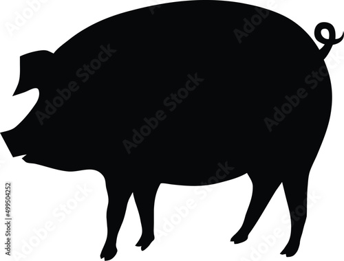 Pig silhouette icon, BBQ icon, pork, animal, illustration