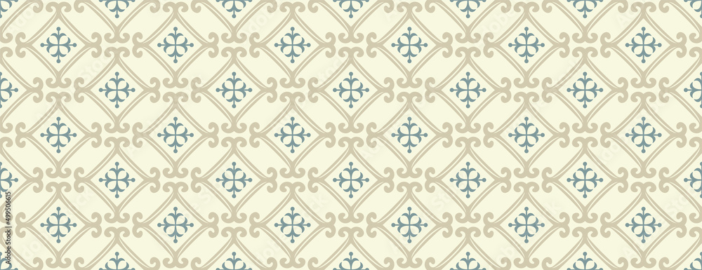 Background pattern with vintage elements on beige background. Seamless background for wallpaper, textures. Vector image.
