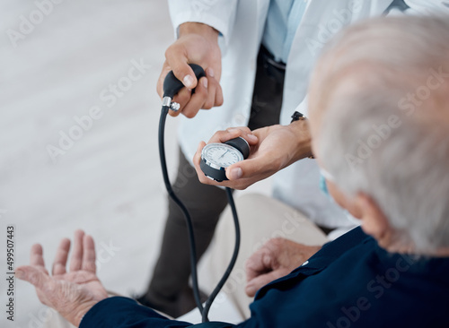 Regular blood pressure checks are important. Shot of an unrecognizable doctor checking a patients blood pressure in an office.