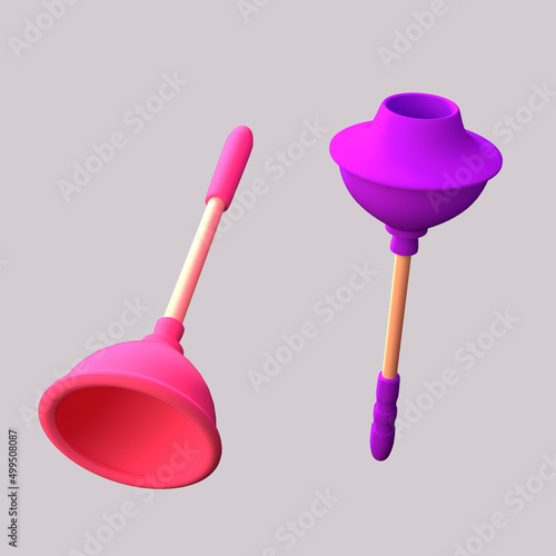 3d illustration of toilet plunger and sink plunger photo