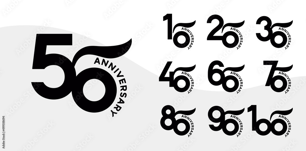 Set of Anniversary logotype flat black color with white background for ...