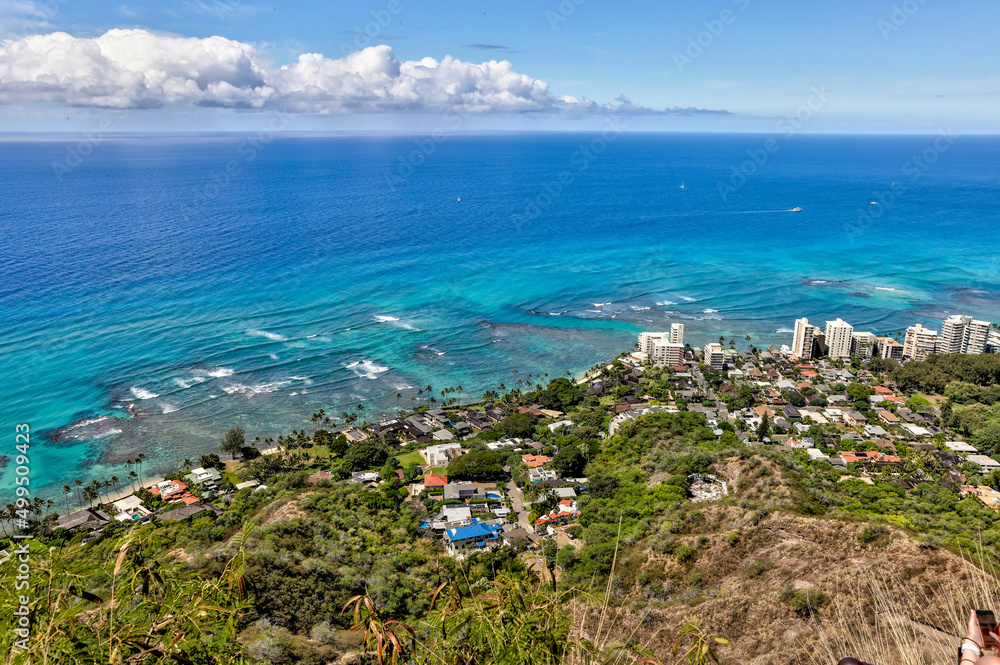 Landscapes atop and around Diamond Head volcanic crater on Oahu