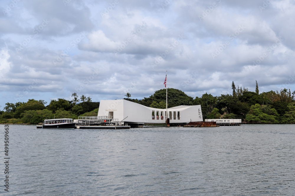 Pearl Harbor, Hawaii - March 25, 2022: Exhibits in the Pearl Harbor and USS Arizona Memorial in Honolulu