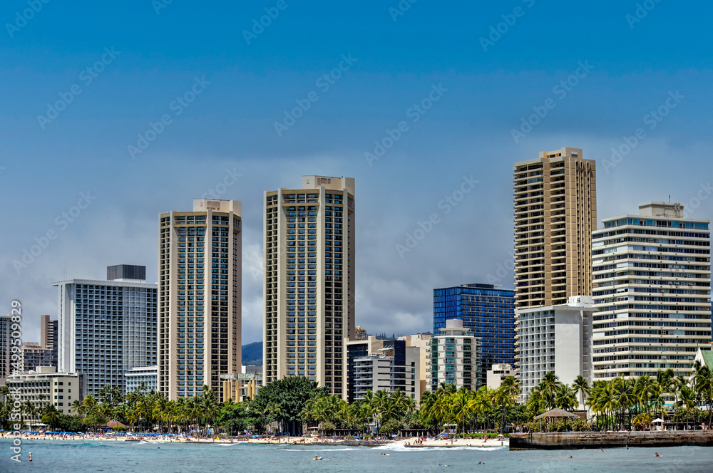 Landscapes and skylines of Waikiki on Oahu