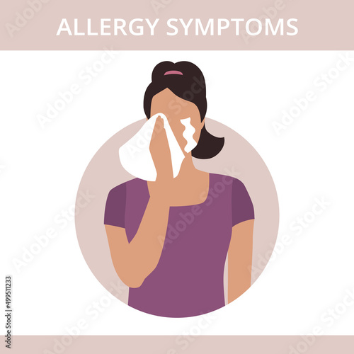 Seasonal allergy. Woman with teary eyes. pollen and flowers allergy