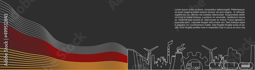 Energy generation and heavy industry of Germany. Brochure template design. Waved national flag. Thin lines style