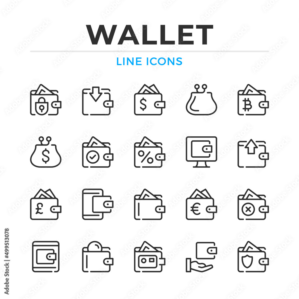 Wallet line icons set. Modern outline elements, graphic design concepts, simple symbols collection. Vector line icons