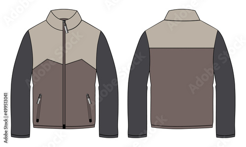 Long sleeve Jacket technical fashion flat sketch vector illustration template front and back views. Apparel bomber jacket mock up Card. Easy edit and customizable