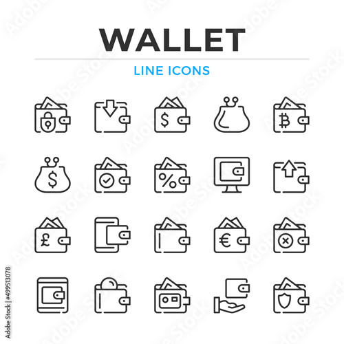 Wallet line icons set. Modern outline elements, graphic design concepts, simple symbols collection. Vector line icons