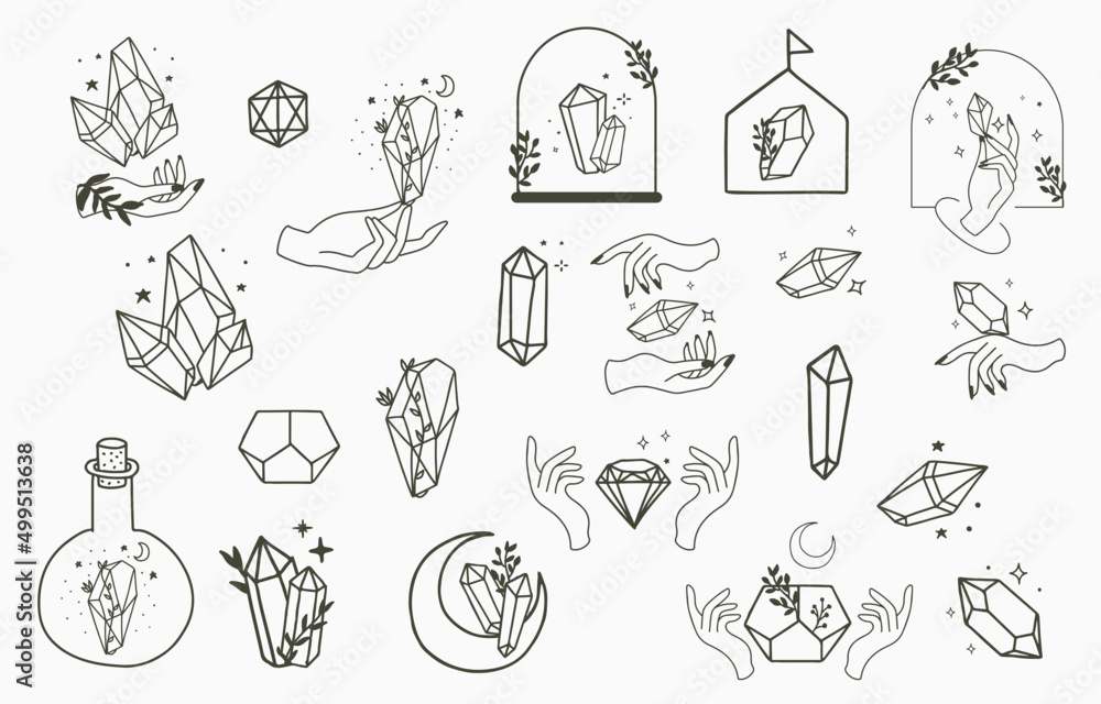Black crystal hand outline Vector illustration for icon,sticker,printable  and tattoo Stock Vector | Adobe Stock