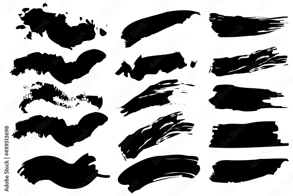 Sketch set with brush strokes on white background. Grunge texture. Hand drawn set. Vector illustration. stock image. 