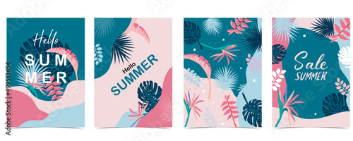summer sale background with Bird of Paradise palm and jungle