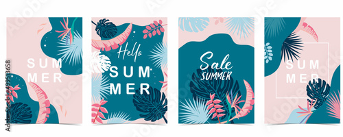 summer sale background with Bird of Paradise palm and jungle