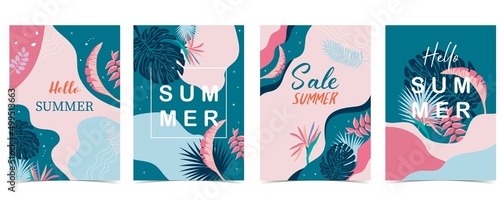 summer sale background with Bird of Paradise palm and jungle