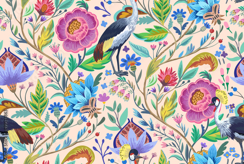 Vintage floral ornamental pattern in victorian style for decor, wallpaper, fabric design.