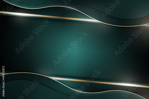 Luxury modern green stripes and wavy with golden lines background. Vector illustration.