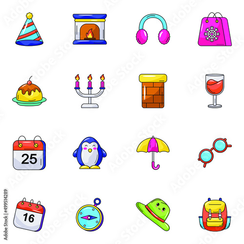 Christmas and Summer Flat Icons 