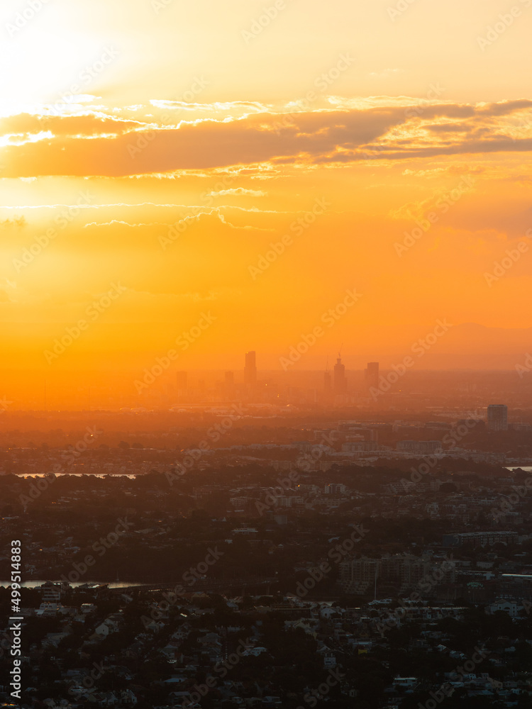 Parramatta skyline under the sunset light.