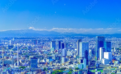 富士山と東京 渋谷駅と神奈川県相模原方面までを望む