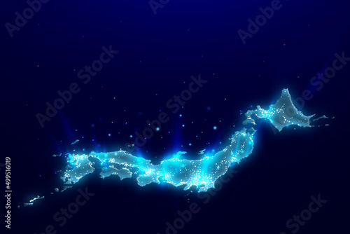 日本地図と青い光線エネルギーの背景画像イラスト素材