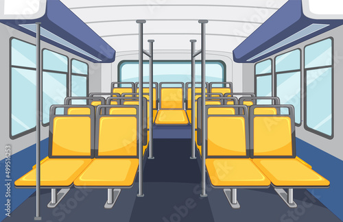 Bus interior with empty yellow seats